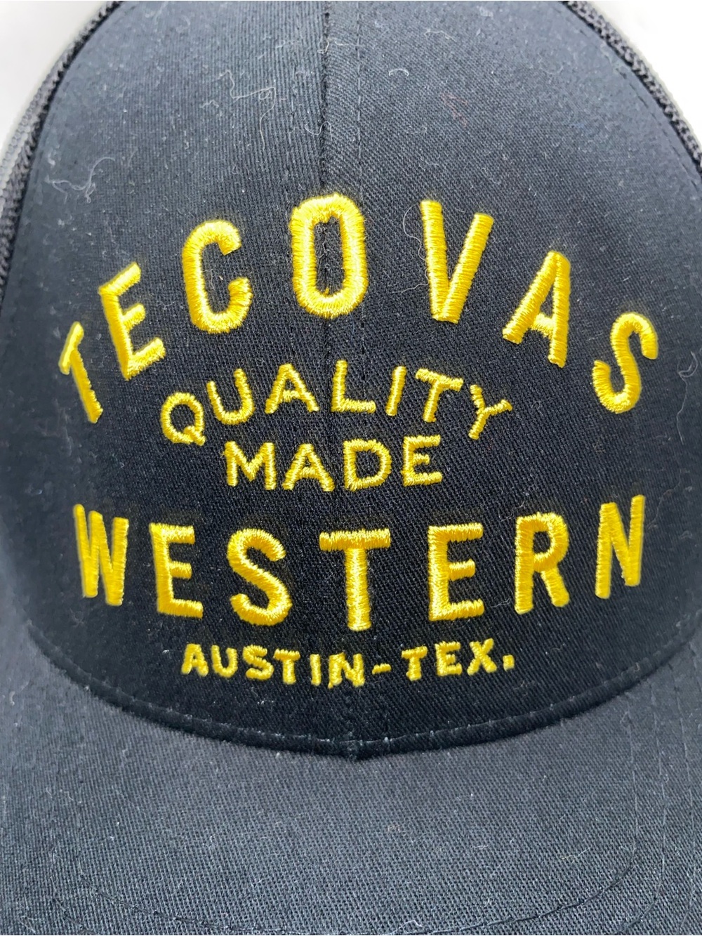 NWOT Tecovas Snap Back Trucker Hat Cap Black Yellow Logo Austin, TX - Picture 2 of 5